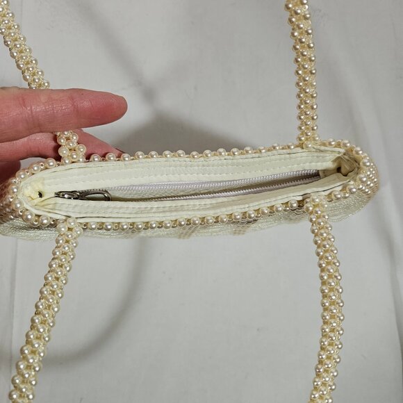 Beaded Purse Scalloped Champagne/Cream Evening Bag Mini Clutch Bag Dressy - Picture 3 of 6